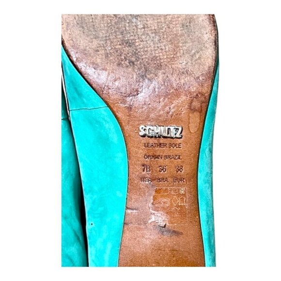 Schutz Teal Suede Cap Toe Heels with glitter Size 7 - Picture 3 of 8